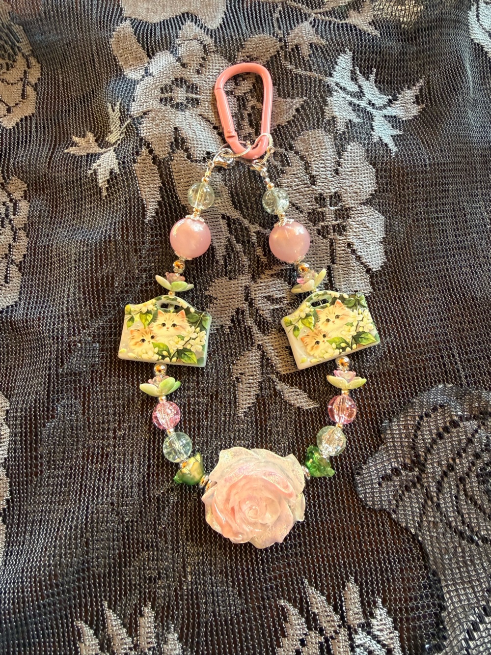 Floral Pink Rose Pendant Keychain